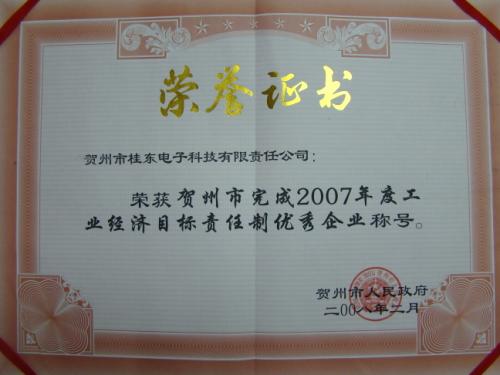 2007年 2007年度工業(yè)經(jīng)濟(jì)目賀州市完成標(biāo)責(zé)任制優(yōu)秀企業(yè)